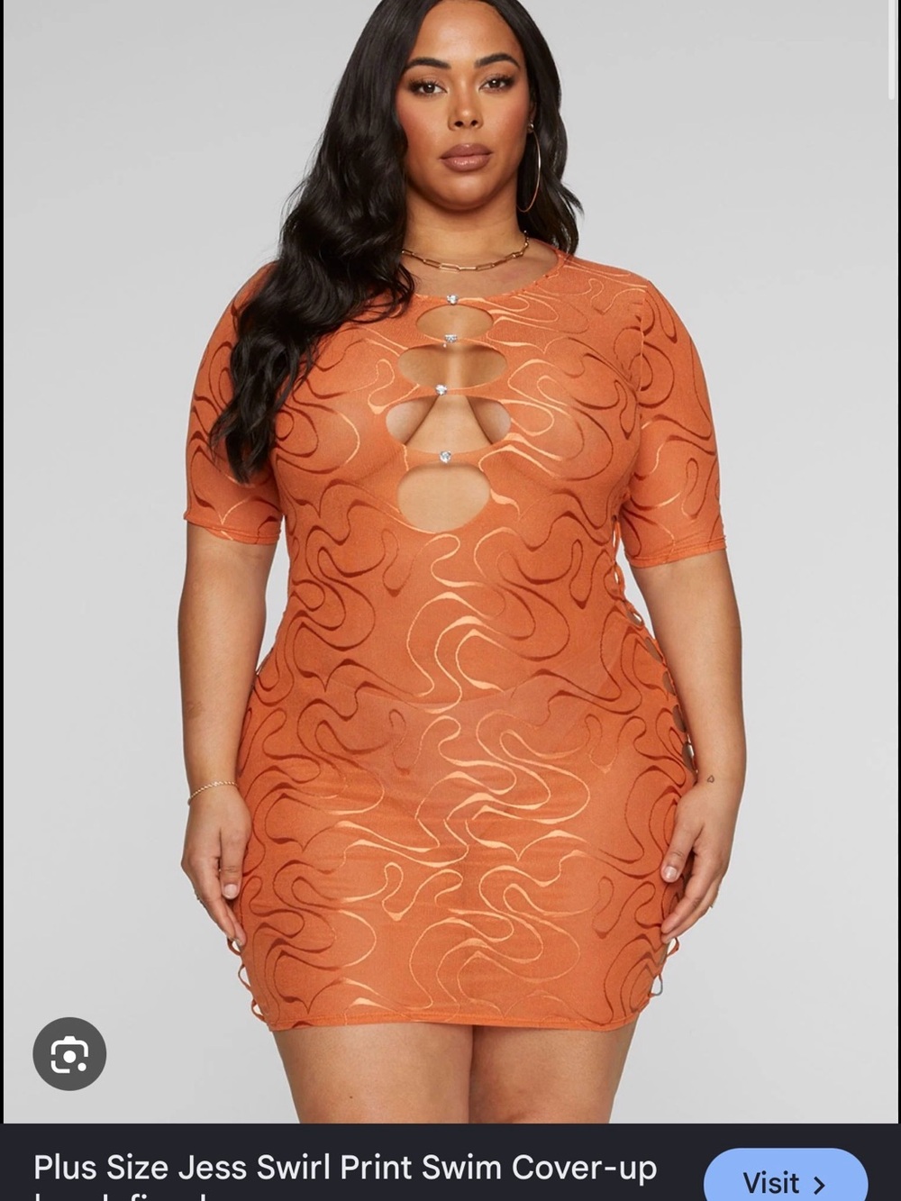 Fashion to Figure Orange Sheer Midi Dress with Keyhole Front